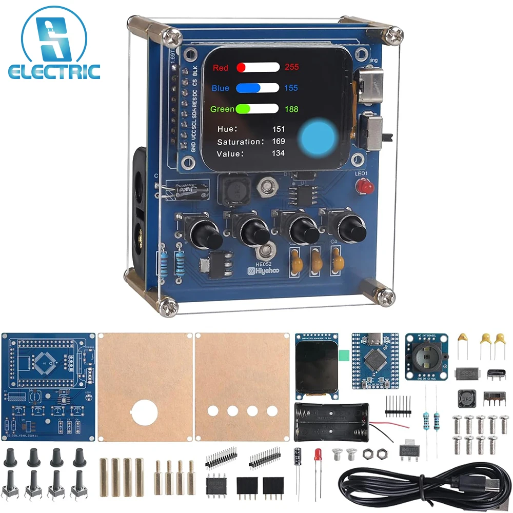 Diy-Farberkennungs-Bausatz Mit Tcs34725-Sensor – 1,69-Zoll-Tft-Display, Lötübung Und Stem-Elektronikprojekt Zum Lernen Von Rgb &Amp; Hsv Rgb Hsv