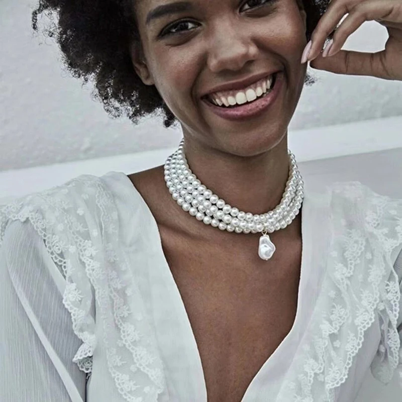 Klassische Geschichtete Strang Runde Perlen Perlen Kragen Halsband Halskette Für Frauen Unregelmäßige Barocke Perle Anhänger Hochzeit Halskette Geschenk Klassische Geschichtete Strang Runde Perlen Perlen Kragen Halsband Halskette Für Frauen Unregelmäßige Barocke Perle Anhänger Hochzeit Halskette Geschenk - Image 3