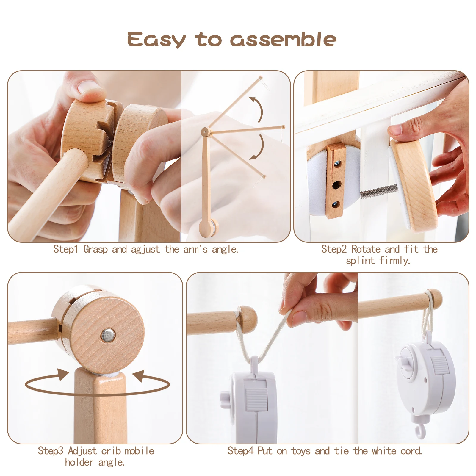 Baby-Holzhalterung, Bettglocke, 0,6 Monate, Spielzeughalterung, Zubehör, Hängehalterung, Weiches Mobiltelefon Auf Dem Bett, Babyzimmer-Dekoration, Kinderbett Baby-Holzhalterung, Bettglocke, 0,6 Monate, Spielzeughalterung, Zubehör, Hängehalterung, Weiches Mobiltelefon Auf Dem Bett, Babyzimmer-Dekoration, Kinderbett - Image 4