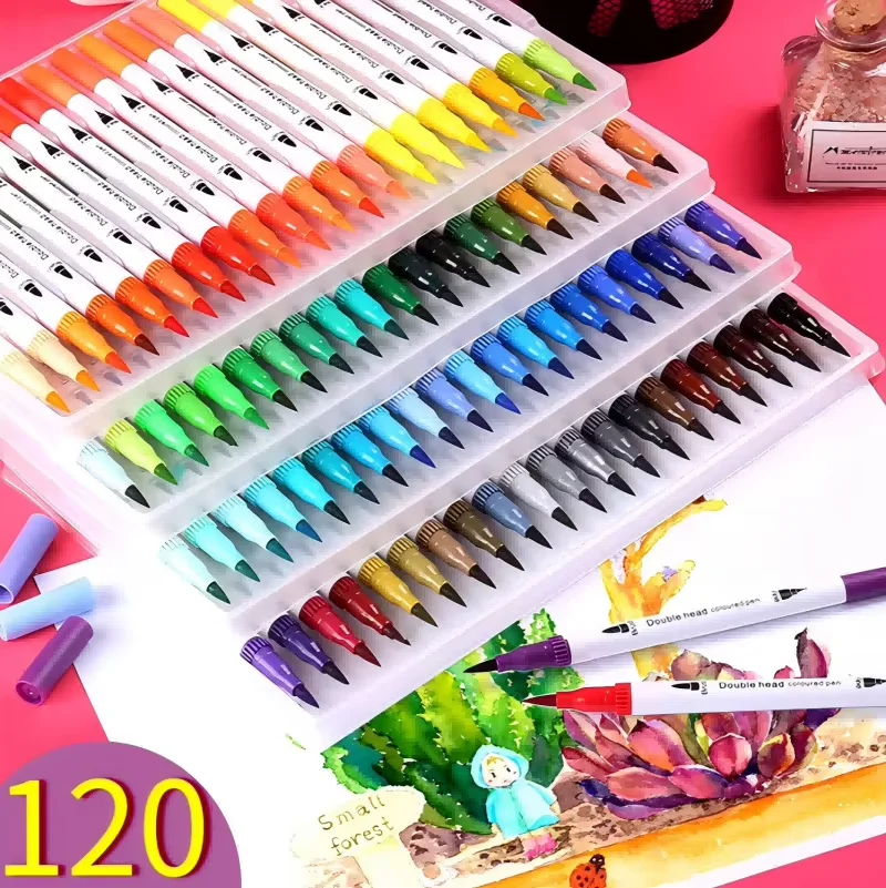 120 Farben Filzstift Zeichnen Aquarell Kunstmarker Stift Doppelseitiger Pinsel Fineliner Farbstift-Set Für Kunst Kalligraphie Malerei 120 Farben Filzstift Zeichnen Aquarell Kunstmarker Stift Doppelseitiger Pinsel Fineliner Farbstift-Set Für Kunst Kalligraphie Malerei - Image 2