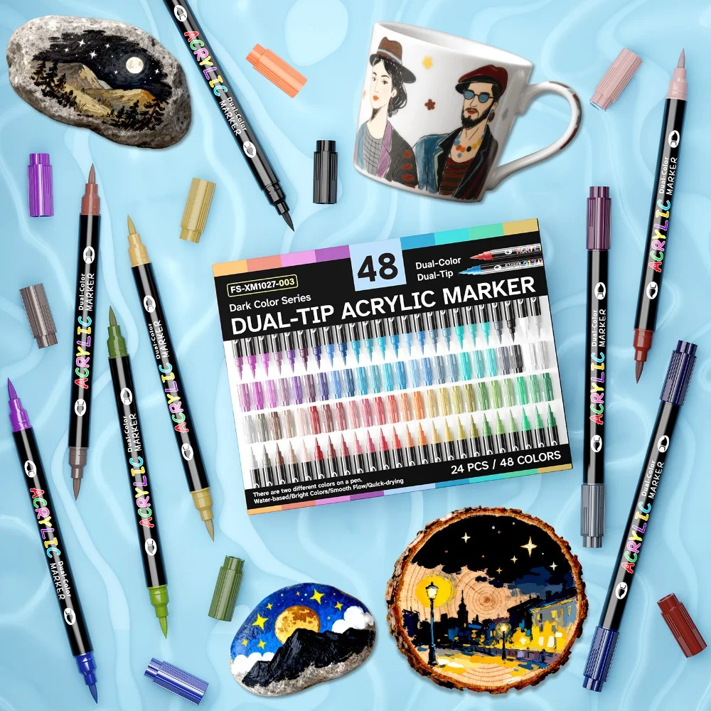 Flysea 48-Farben Vibrant Black Series Acrylmarker – Doppelspitzen-Design Mit Pinselspitze Und 1 Mm Feiner Spitze, Wasserfest Und Nicht Abwischbar Flysea 48-Farben Vibrant Black Series Acrylmarker – Doppelspitzen-Design Mit Pinselspitze Und 1 Mm Feiner Spitze, Wasserfest Und Nicht Abwischbar - Image 5