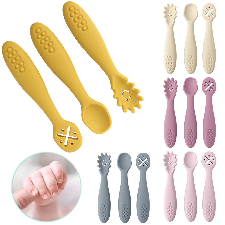 3Pcs Silicone Spoon Fork For Baby Utensils Set Feeding Food Toddler Learn To Eat Training Soft Fork Cutlery Children'S Tableware 3Pcs Silicone Spoon Fork For Baby Utensils Set Feeding Food Toddler Learn To Eat Training Soft Fork Cutlery Children'S Tableware