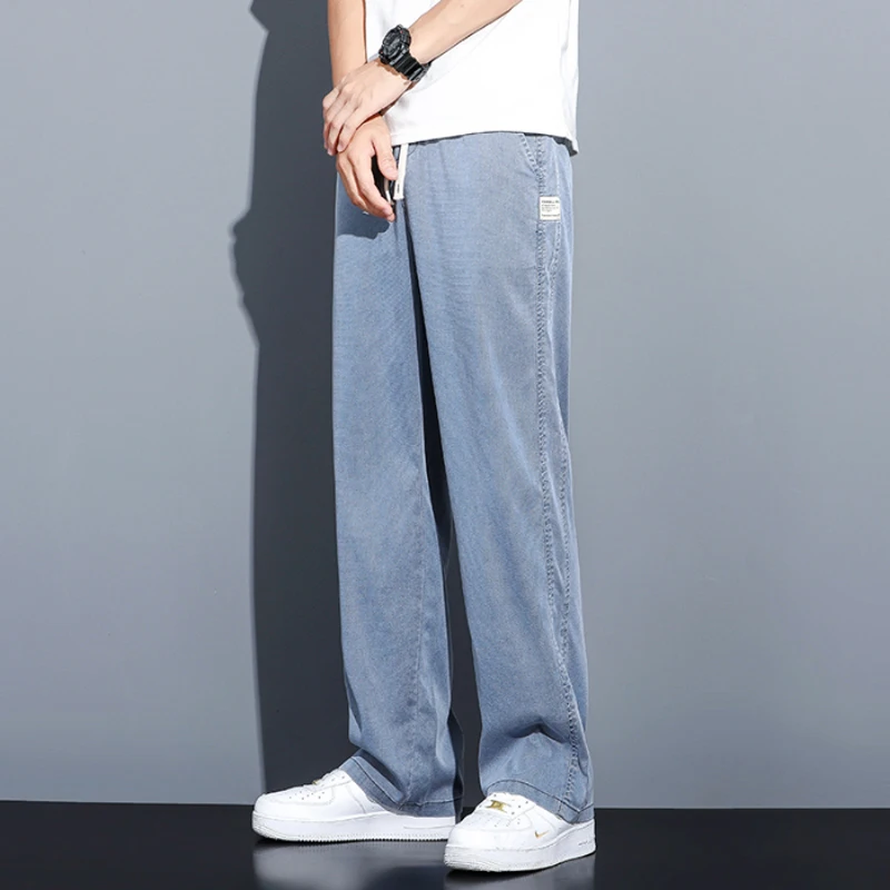 Summer Soft Lyocell Fabric Men'S Jeans Thin Loose Straight Pants Drawstring Elastic Waist Korea Casual Trousers Plus Size M-5Xl Summer Soft Lyocell Fabric Men'S Jeans Thin Loose Straight Pants Drawstring Elastic Waist Korea Casual Trousers Plus Size M-5Xl - Image 2