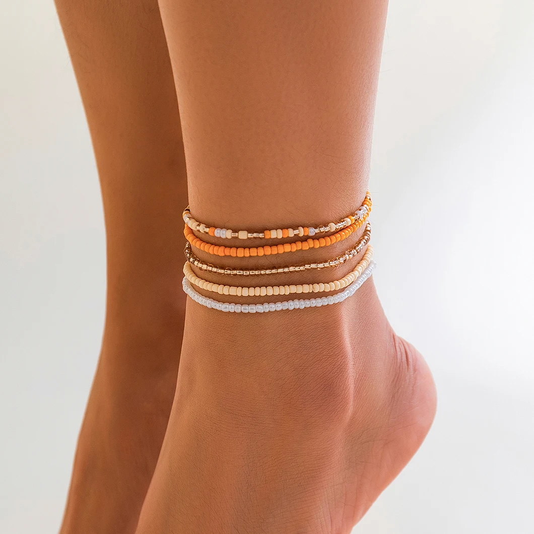 Ingemark Boho-Fußkettchen-Set Mit Bunten Rocailles Für Damen, Sommer, Strand, Schlichtes Elastisches Kettenarmband, Barfuß-Knöchel Am Bein, Schmuck Ingemark Boho-Fußkettchen-Set Mit Bunten Rocailles Für Damen, Sommer, Strand, Schlichtes Elastisches Kettenarmband, Barfuß-Knöchel Am Bein, Schmuck