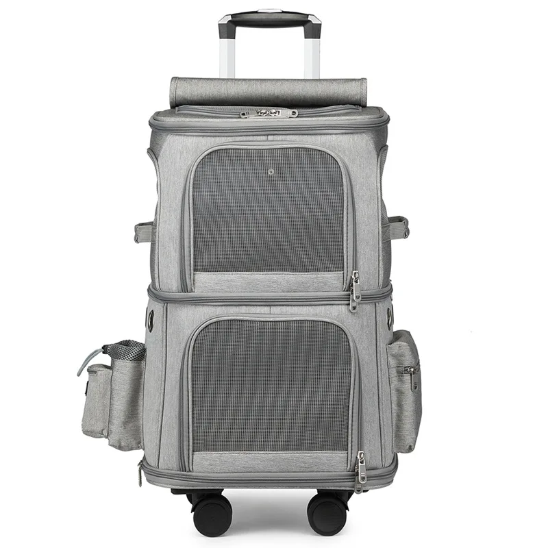 2-In-1 Rolling Pet Carrier Double Compartment Foldable Cat Stroller Large Breathable Travel Carrier For 2 Cats, Airline Approved 2-In-1 Rolling Pet Carrier Double Compartment Foldable Cat Stroller Large Breathable Travel Carrier For 2 Cats, Airline Approved - Image 8