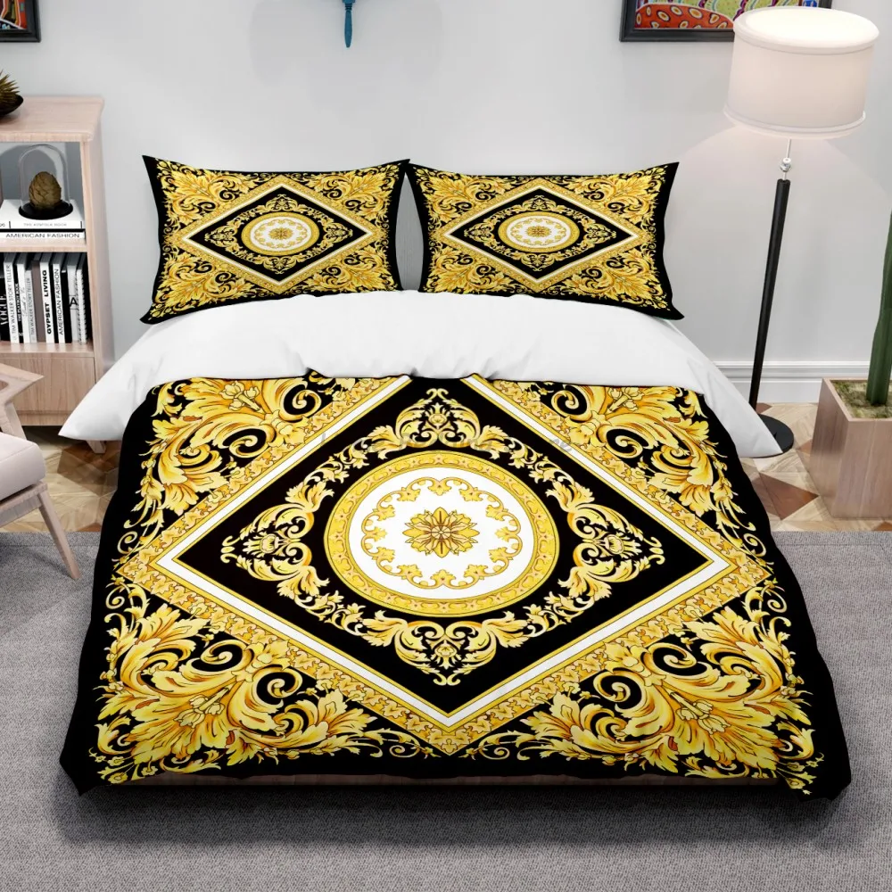 Luxus Golden Modern Style Digitaldruck Baumwollstoff Bettwäsche Set Bettbezug Leinen Spannbetttuch Kissenbezüge Heimtextilien Luxus Golden Modern Style Digitaldruck Baumwollstoff Bettwäsche Set Bettbezug Leinen Spannbetttuch Kissenbezüge Heimtextilien - Image 2