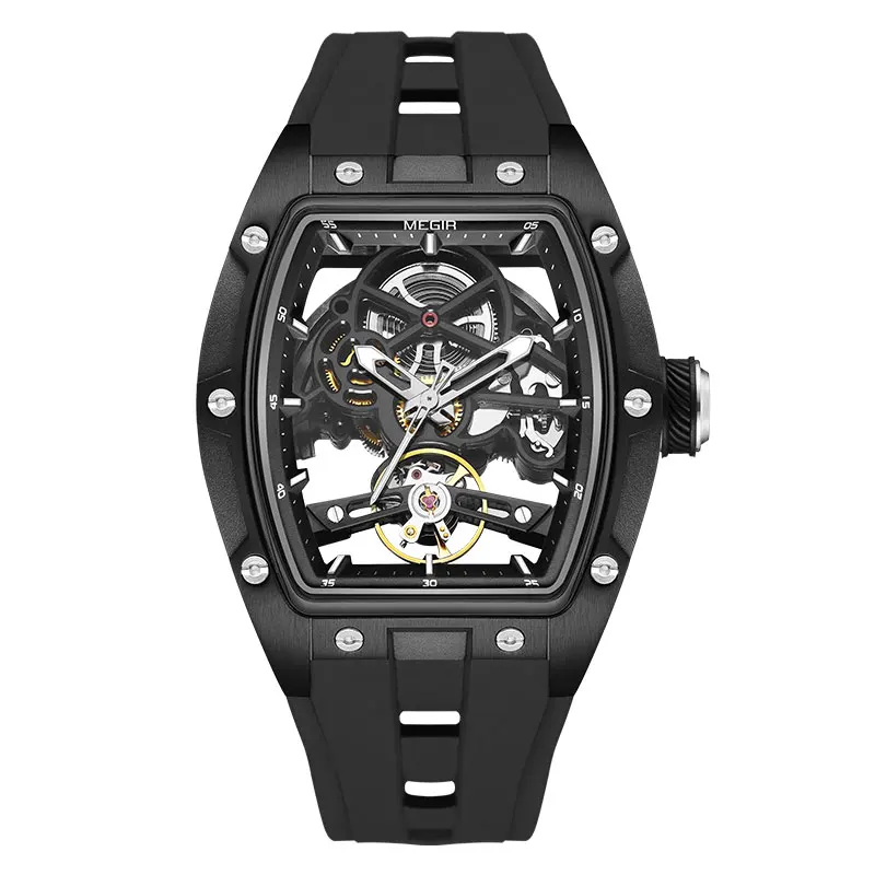 Megir Männer Armbanduhr Mode Schwarz Wasserdichte Automatische Mechanische Uhr Mit Leuchtenden Zeigern Silikon Armband Tonneau Zifferblatt Megir Männer Armbanduhr Mode Schwarz Wasserdichte Automatische Mechanische Uhr Mit Leuchtenden Zeigern Silikon Armband Tonneau Zifferblatt - Image 15