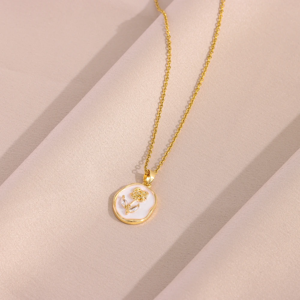 Top Luxus 18K Gold Überzogene Elegante Retro Oval Rose Anhänger Halsketten Für Frauen Weibliche Edelstahl Hals Kette Schmuck Geschenk Top Luxus 18K Gold Überzogene Elegante Retro Oval Rose Anhänger Halsketten Für Frauen Weibliche Edelstahl Hals Kette Schmuck Geschenk - Image 6