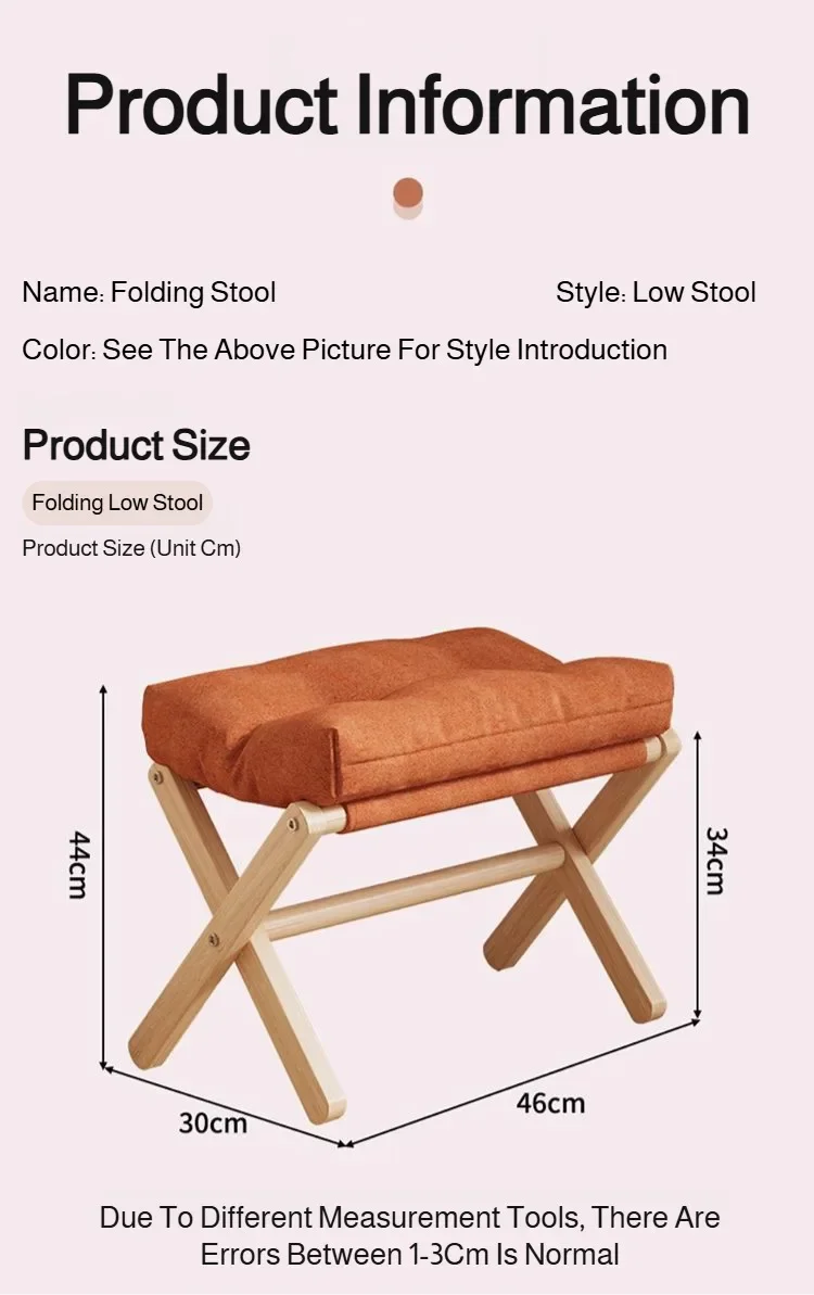 Solid Wood Folding Shoe Changing Stool With Cotton Filled Cushion, Portable Low Footstool For Entryway &Amp; Sofa Rest Solid Wood Folding Shoe Changing Stool With Cotton Filled Cushion, Portable Low Footstool For Entryway &Amp; Sofa Rest - Image 25