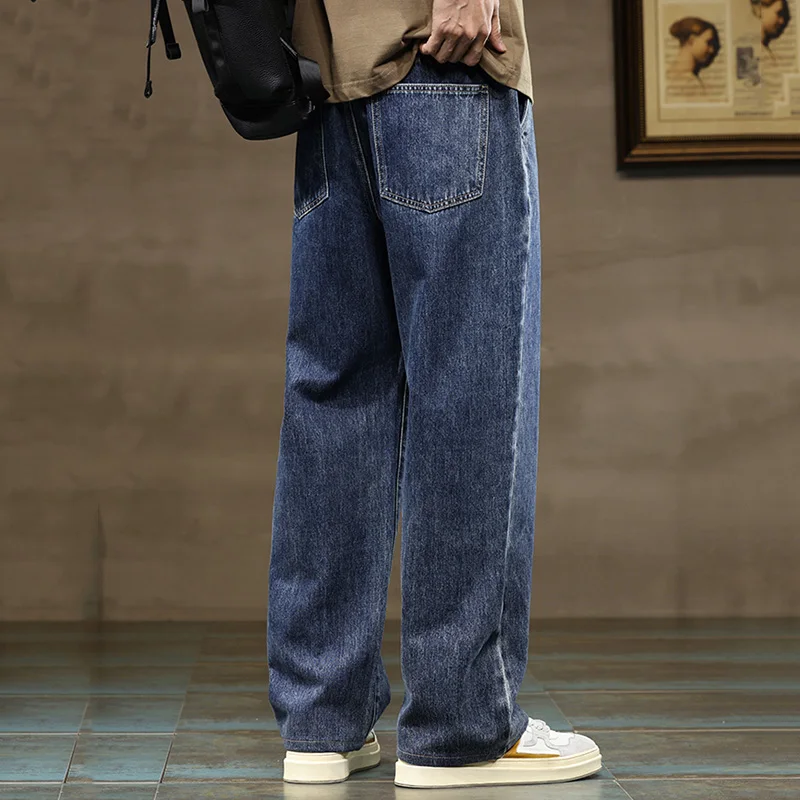 Men Straight Leg Blue Gray Loose Y2K Drawstring Jeans Streetwear Casual Wide Denim Pants Male Baggy Stylish Harajuku Trousers Men Straight Leg Blue Gray Loose Y2K Drawstring Jeans Streetwear Casual Wide Denim Pants Male Baggy Stylish Harajuku Trousers - Image 2