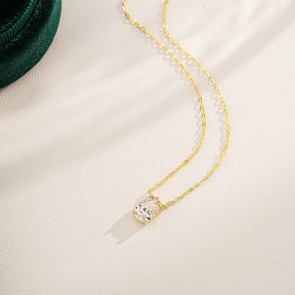 Luxuriöse Damen-Halskette Aus 100 % Echtem 18-Karätigem Gold, Einfache Wassertropfen, Birnenförmig, 1 Karat Diamant-Anhänger, Moissanit-Schlüsselbeinkette Luxuriöse Damen-Halskette Aus 100 % Echtem 18-Karätigem Gold, Einfache Wassertropfen, Birnenförmig, 1 Karat Diamant-Anhänger, Moissanit-Schlüsselbeinkette - Image 3