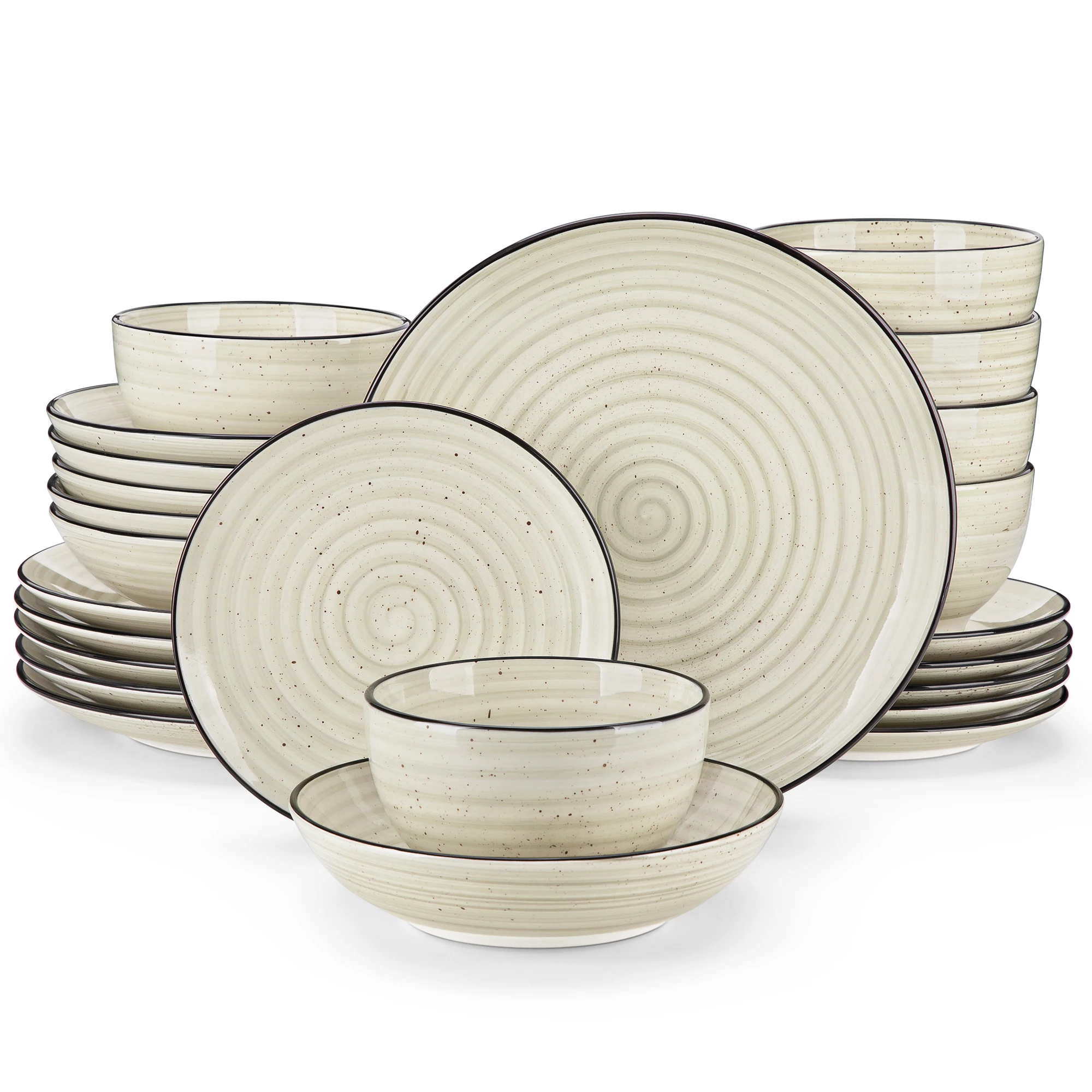 Vancasso 24/48 Stück Beige Teller Geschirrs Ets Keramik Geschirr Setzt Hand Bemalte Spirale Mit 6 Teller/Dessert/Suppe/Schüssel Vancasso 24/48 Stück Beige Teller Geschirrs Ets Keramik Geschirr Setzt Hand Bemalte Spirale Mit 6 Teller/Dessert/Suppe/Schüssel
