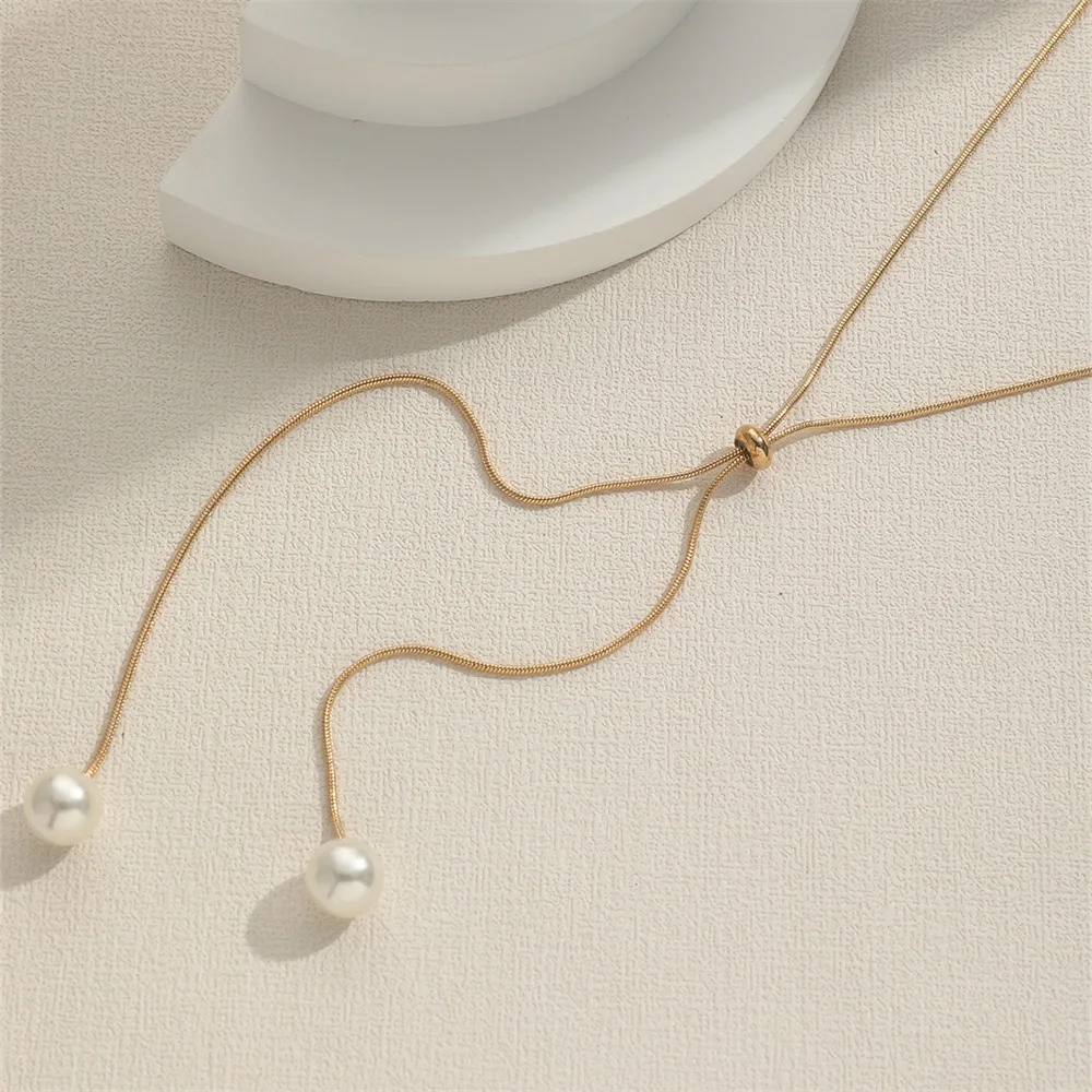 Mode Imitation Perlen Halskette Für Frauen Gold &Amp; Silber Farbe Einstellbare Kette Halsband Mädchen Einfache Partei Schmuck Zubehör Mode Imitation Perlen Halskette Für Frauen Gold &Amp; Silber Farbe Einstellbare Kette Halsband Mädchen Einfache Partei Schmuck Zubehör - Image 5