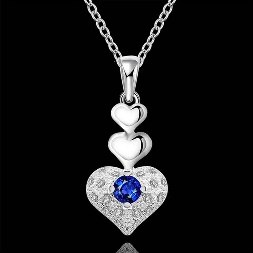 Heiße Mode-Halskette Aus 925Er-Sterlingsilber Mit Klassischem Blauem Kristall-Herz-Anhänger Für Frauen, Weihnachtsgeschenke, Hochzeits- Und Party-Schmuck Heiße Mode-Halskette Aus 925Er-Sterlingsilber Mit Klassischem Blauem Kristall-Herz-Anhänger Für Frauen, Weihnachtsgeschenke, Hochzeits- Und Party-Schmuck - Image 2