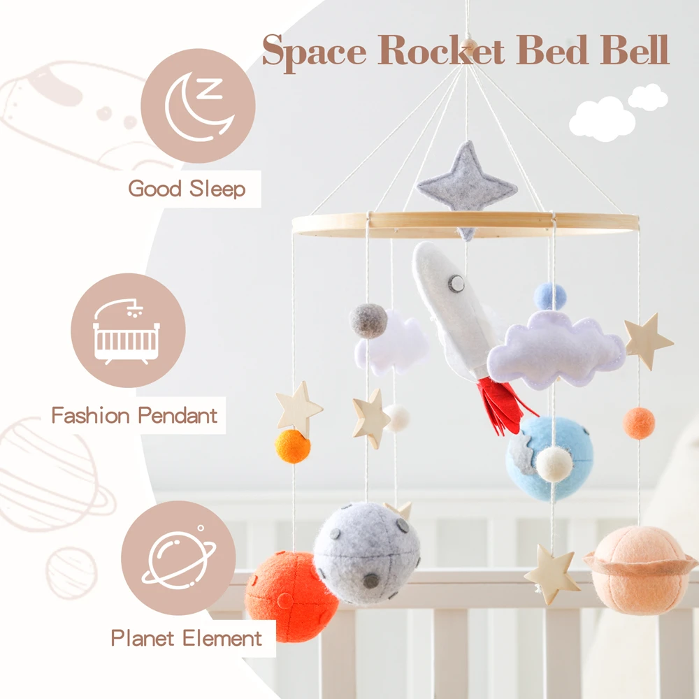 Holz Baby Krippe Glocke Beruhigende Baby Beweglichen Klingeln Spielzeug Raum Rakete Hängen Krippe Halterung Filz Ball Bett Glocke Neugeborenen Spielzeug Geschenk Holz Baby Krippe Glocke Beruhigende Baby Beweglichen Klingeln Spielzeug Raum Rakete Hängen Krippe Halterung Filz Ball Bett Glocke Neugeborenen Spielzeug Geschenk - Image 4