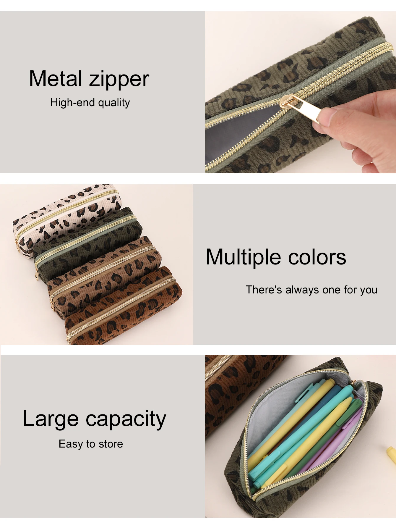 1 Stück Federmäppchen Aus Cord Mit Leopardenmuster, Nylon-Reißverschluss, Schreibwaren-Organizer, Make-Up-Reisetasche, Geschenk Für Teenager-Mädchen Zum Schulanfang 1 Stück Federmäppchen Aus Cord Mit Leopardenmuster, Nylon-Reißverschluss, Schreibwaren-Organizer, Make-Up-Reisetasche, Geschenk Für Teenager-Mädchen Zum Schulanfang - Image 6