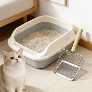Katzenstreuschaufel aus Edelstahl mit Holzgriff