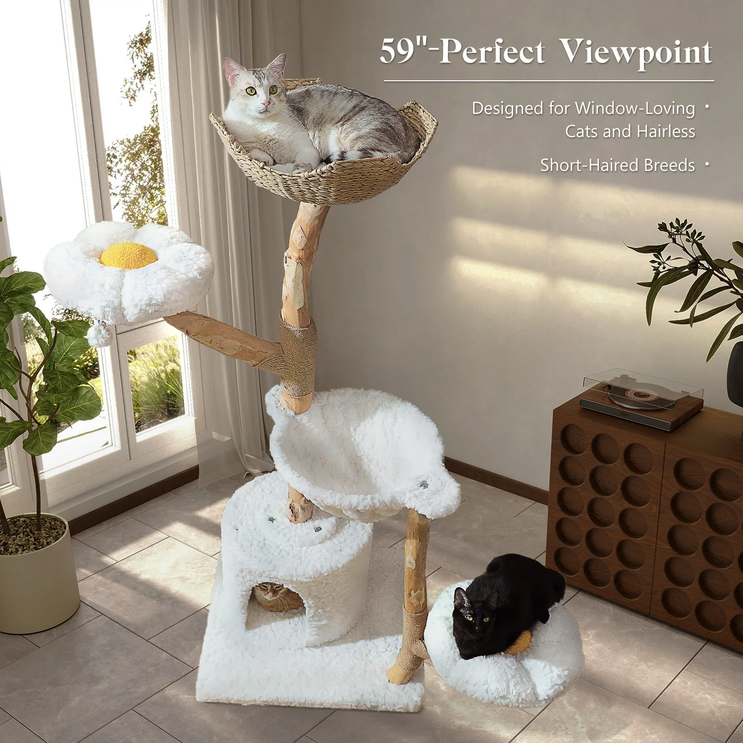 Large Cat Tree Tower With Sisal Scratching Post Wicker Basket Bed Flower Cat Condo Indoor Modern Cat Furniture Cat Accessories Large Cat Tree Tower With Sisal Scratching Post Wicker Basket Bed Flower Cat Condo Indoor Modern Cat Furniture Cat Accessories - Image 3