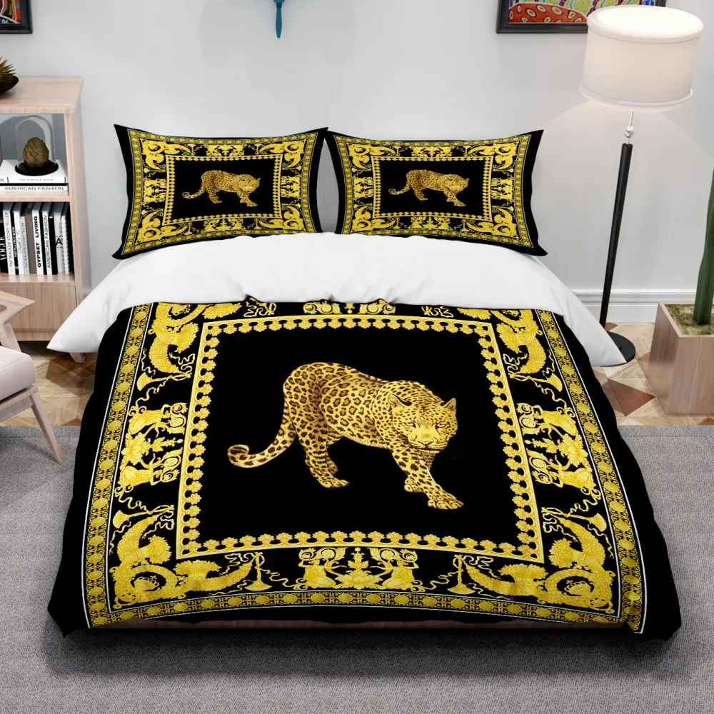 Luxus Golden Modern Style Digitaldruck Baumwollstoff Bettwäsche Set Bettbezug Leinen Spannbetttuch Kissenbezüge Heimtextilien Luxus Golden Modern Style Digitaldruck Baumwollstoff Bettwäsche Set Bettbezug Leinen Spannbetttuch Kissenbezüge Heimtextilien - Image 3