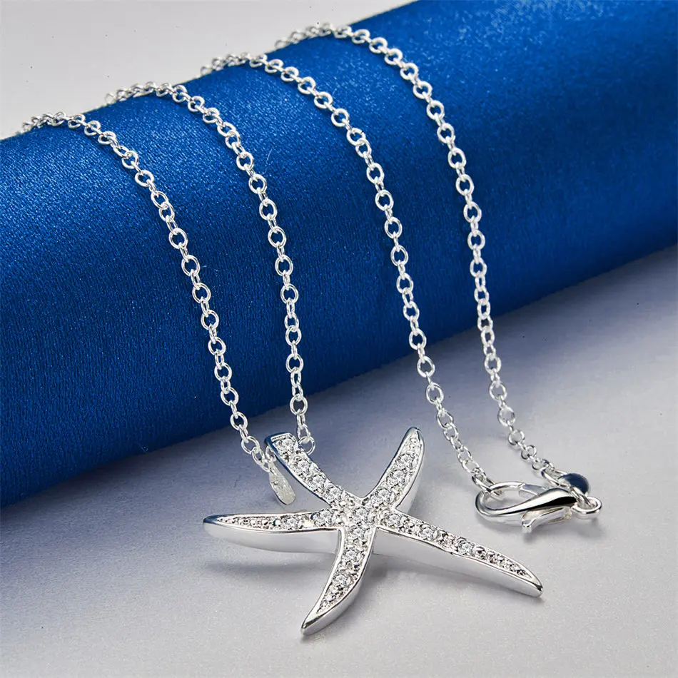 925Er Sterlingsilber, 40,6–76,2 Cm, Exquisite Halskette Mit Seestern-Zirkon-Anhänger, Damen-Hochzeitsaccessoires, Geschenk, Modischer Schmuck 925Er Sterlingsilber, 40,6–76,2 Cm, Exquisite Halskette Mit Seestern-Zirkon-Anhänger, Damen-Hochzeitsaccessoires, Geschenk, Modischer Schmuck - Image 6