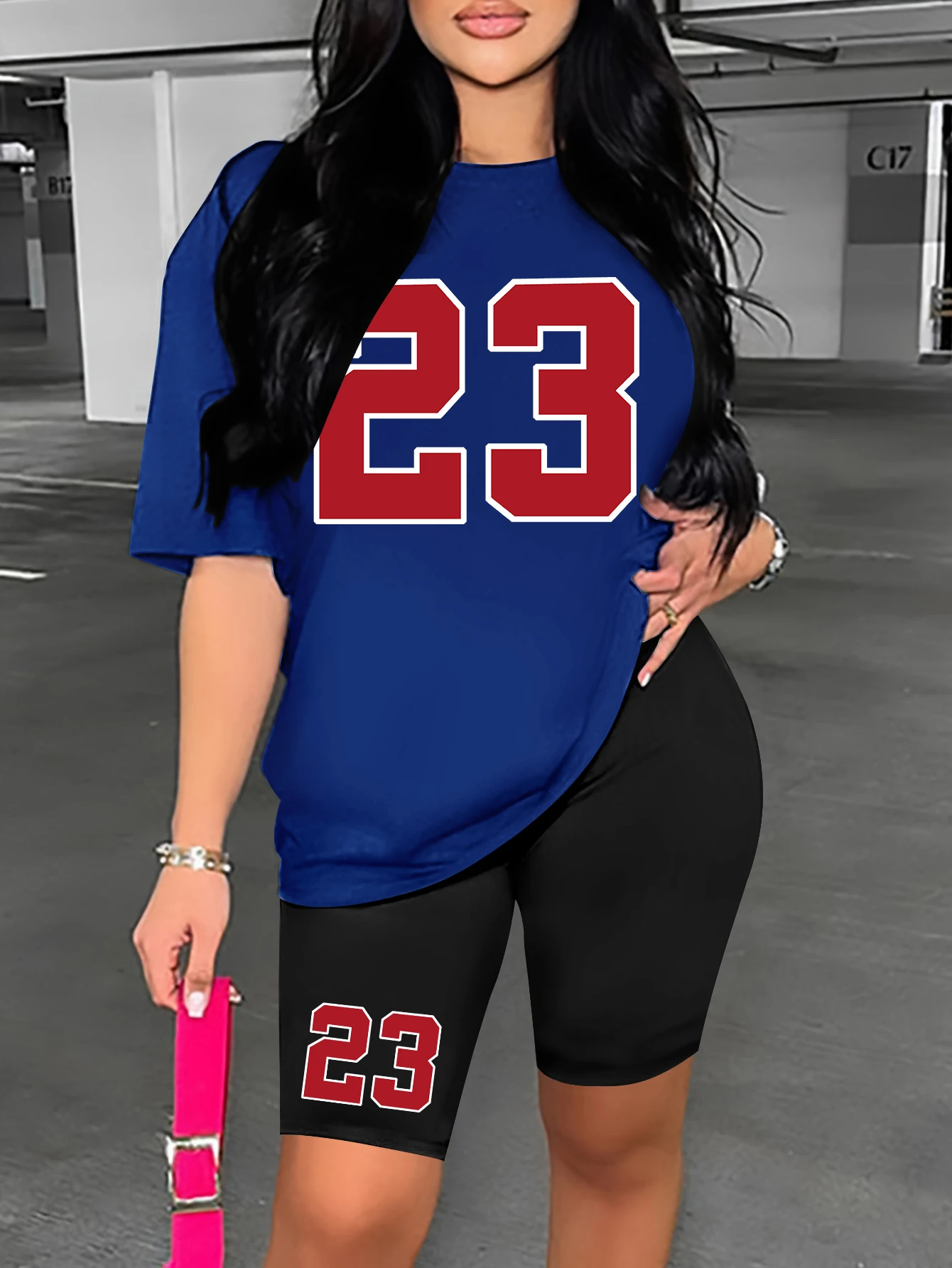 Damen Sommer-Set Nummer 23 Bedrucktes Casual Shorts-Set Sport Damen-Shirt Shorts 2-Teiliges Streetwear-Set Damen Sommerkleidung Damen Sommer-Set Nummer 23 Bedrucktes Casual Shorts-Set Sport Damen-Shirt Shorts 2-Teiliges Streetwear-Set Damen Sommerkleidung - Image 3