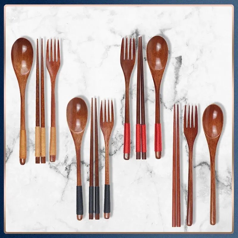 1Pc Wooden Chopsticks Fork Spoon Three-Piece Set Twine Japanese-Style Tableware Kitchen Home Chopsticks Fork Spoon Cutlery Set 1Pc Wooden Chopsticks Fork Spoon Three-Piece Set Twine Japanese-Style Tableware Kitchen Home Chopsticks Fork Spoon Cutlery Set