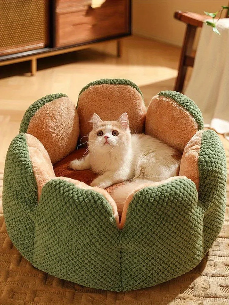 Petal Shaped Pet Bed, Plush Round Dog &Amp; Cat Cushion Mat With Knitted Texture, Ultra Soft Warm Nest For Kittens Puppies In Winter Petal Shaped Pet Bed, Plush Round Dog &Amp; Cat Cushion Mat With Knitted Texture, Ultra Soft Warm Nest For Kittens Puppies In Winter - Image 27