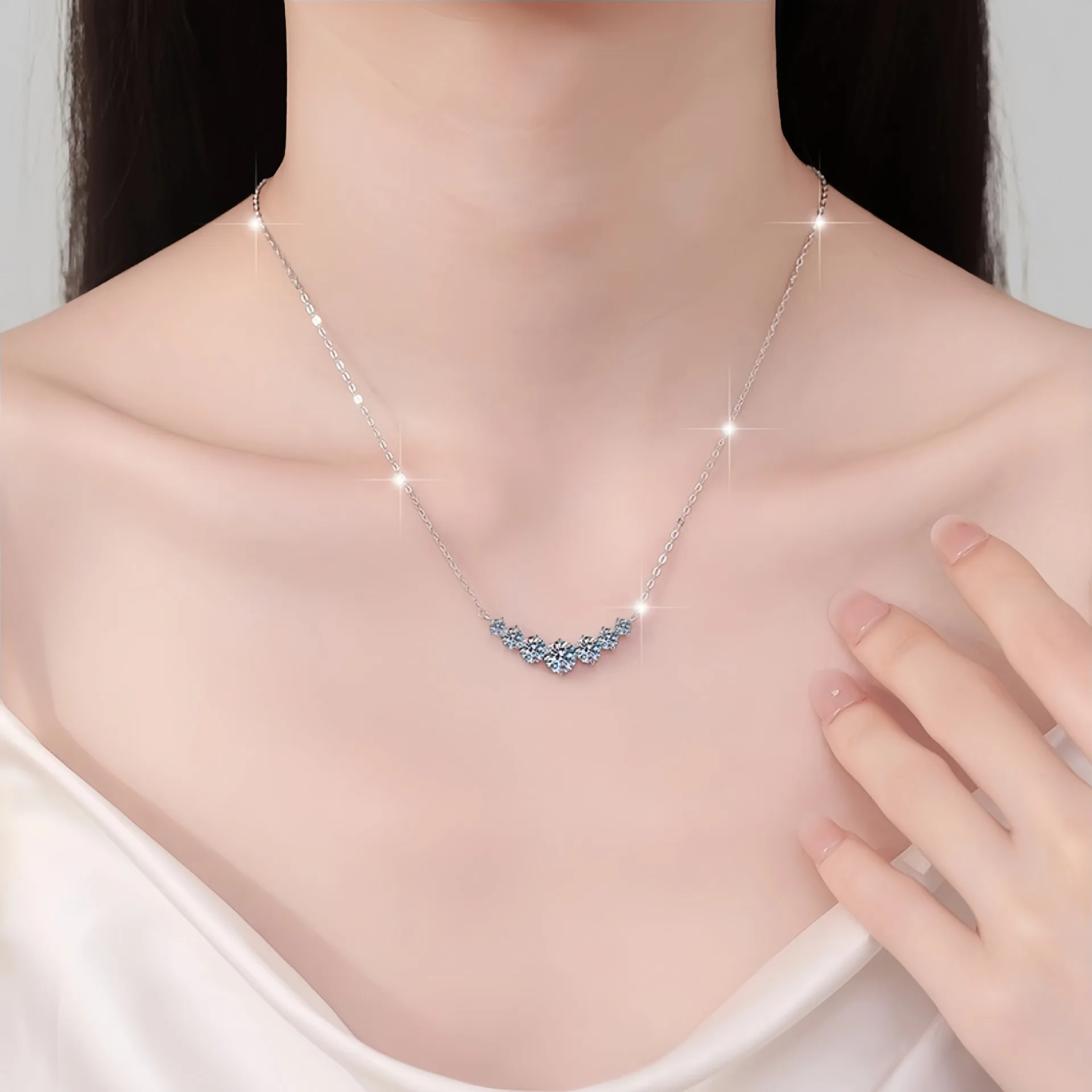 Halskette Aus 925Er-Sterlingsilber, 5A-Zirkon, Modisch Für Damen, Hochzeit, Schmuck, Verlobung, Charm, Party, Geschenk, Feine Kette Halskette Aus 925Er-Sterlingsilber, 5A-Zirkon, Modisch Für Damen, Hochzeit, Schmuck, Verlobung, Charm, Party, Geschenk, Feine Kette - Image 4