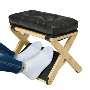 Wooden Under Desk Footrest with Non-Slip Rubber Stepping Surface 2-layer Leg Rest Slanted Small Desk Foot Stool for Home Office