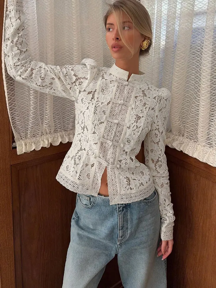 Tossy Sommer Spitze Gedruckt Shirts Tops Weibliche Aushöhlen Mode Pendeln Vintage Durchsichtige Bluse Frauen Spitze Shrug Shirts Neue Tossy Sommer Spitze Gedruckt Shirts Tops Weibliche Aushöhlen Mode Pendeln Vintage Durchsichtige Bluse Frauen Spitze Shrug Shirts Neue - Image 2