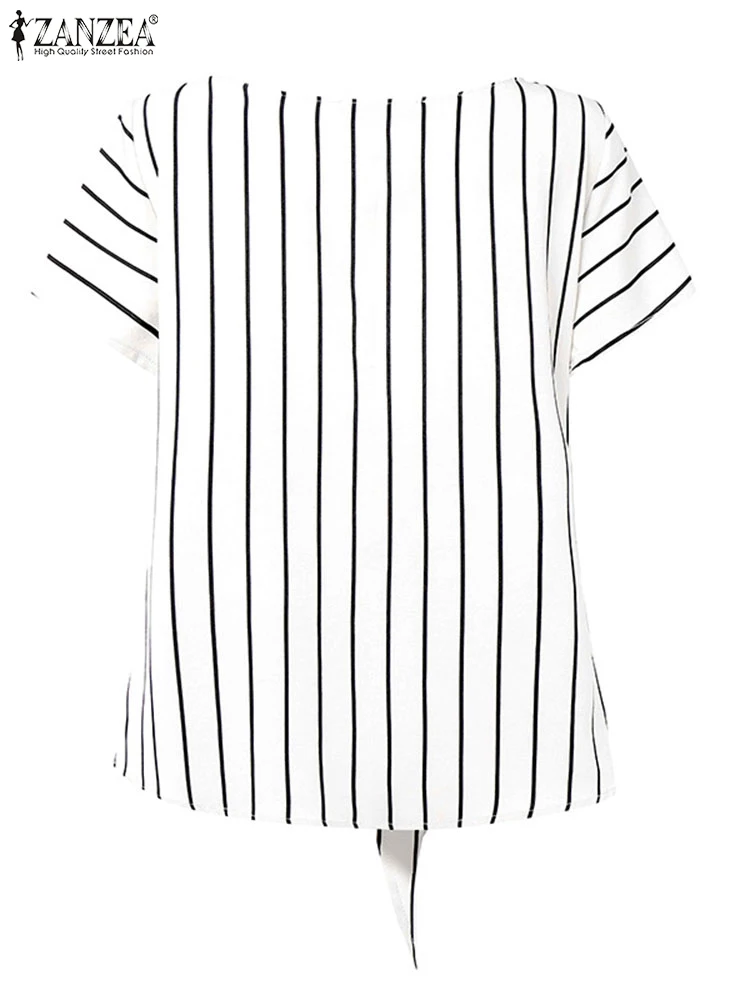 Mode Streifen Bluse 2025, Zanzea Sommer Frauen V-Ausschnitt Kurzarm Tops Elegante Arbeit Ol Hemd Beiläufige Lose Blusas Weibliche Chemise Mode Streifen Bluse 2025, Zanzea Sommer Frauen V-Ausschnitt Kurzarm Tops Elegante Arbeit Ol Hemd Beiläufige Lose Blusas Weibliche Chemise - Image 5