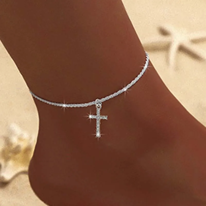 Funkelnde Dünne Kette Fußkettchen Für Frauen Zirkon Herz Kreuz Anhänger Doppelschicht Armband Am Bein Fuß Trendiger Sommer Strand Schmuck Funkelnde Dünne Kette Fußkettchen Für Frauen Zirkon Herz Kreuz Anhänger Doppelschicht Armband Am Bein Fuß Trendiger Sommer Strand Schmuck - Image 4