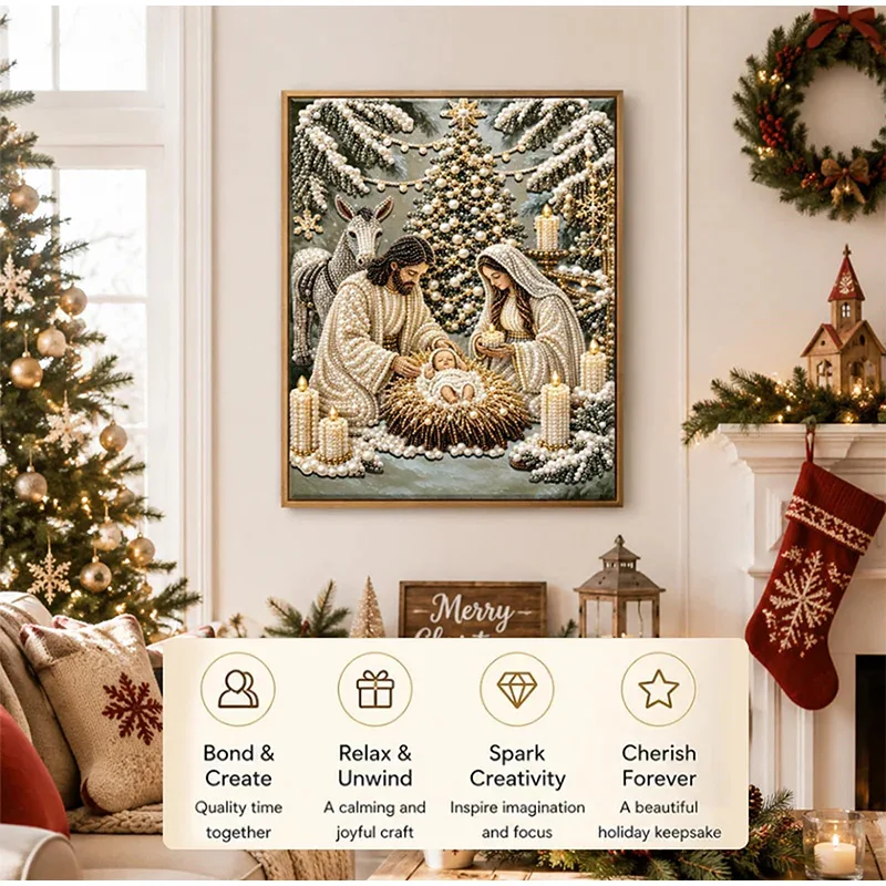 Diamond-Painting-Set Krippe 5D Mit Rahmen – Christliche Weihnachtsdeko Zum Aufhängen Diamond-Painting-Set Krippe 5D Mit Rahmen – Christliche Weihnachtsdeko Zum Aufhängen – Bild 6