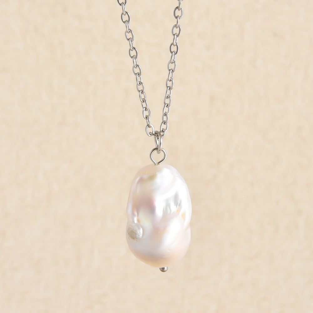 Echte Unregelmäßige Natürliche Süßwasserperlen Anhänger Halsketten Edelstahl O Gliederkette 45/50/60 Cm Modeschmuck Halskette Echte Unregelmäßige Natürliche Süßwasserperlen Anhänger Halsketten Edelstahl O Gliederkette 45/50/60 Cm Modeschmuck Halskette - Image 2