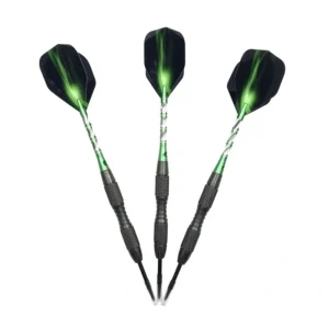 Professionelle Hartschalen-Darts, 3er-Set, hochwertige Stahlspitzen-Darts, Wolframstahl-Barrel, grüne Aluminium-Dart-Schäfte, Flights