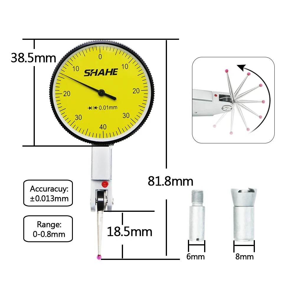 Shahe Präzisions Werkzeuge 0-0,8Mm 0,01Mm Metrische Messuhr Test Anzeige Mit Roter Juwel Metrische Messuhr Shahe Präzisions Werkzeuge 0-0,8Mm 0,01Mm Metrische Messuhr Test Anzeige Mit Roter Juwel Metrische Messuhr - Image 2