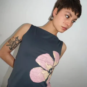 Damen-Tanktop mit Blumendruck, figurbetont, U-Boot-Ausschnitt, ärmellos, Sommer-Top für Party, Club, 2025, neue Mode