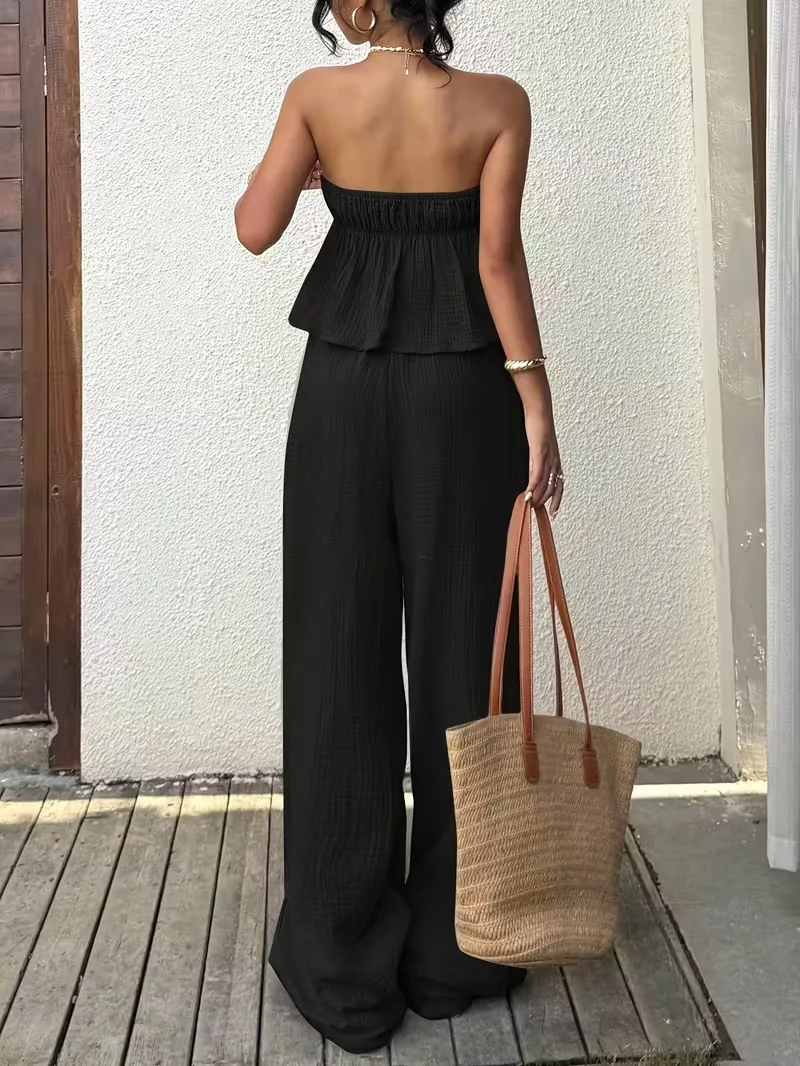 2-Teilige Damen-Outfits, Neue Lässige Zweiteilige Damen-Sets Mit Schnür-Oberteil Und Hose 2-Teilige Damen-Outfits, Neue Lässige Zweiteilige Damen-Sets Mit Schnür-Oberteil Und Hose - Image 2
