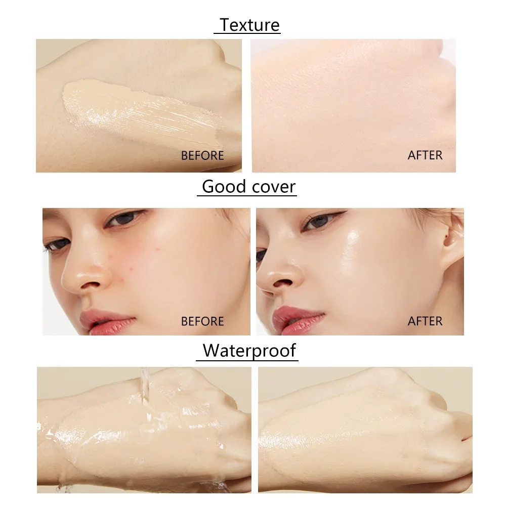 Flüssige Foundation, Hohe Deckkraft, Make-Up-Basis, Langlebiger Concealer, Bb-Creme, Wasserfest, Ölkontrollierend, Gesichtsgrundierung, Make-Up-Kosmetik Flüssige Foundation, Hohe Deckkraft, Make-Up-Basis, Langlebiger Concealer, Bb-Creme, Wasserfest, Ölkontrollierend, Gesichtsgrundierung, Make-Up-Kosmetik - Image 4
