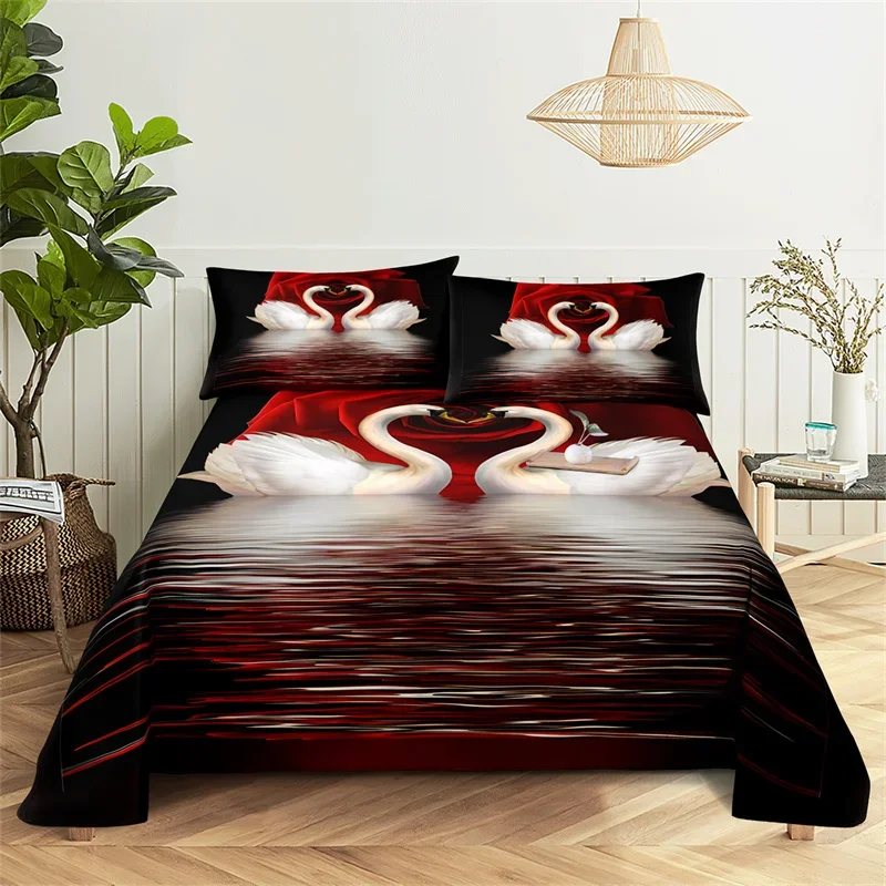 Bedding Flat Sheet Bed Sheet Set Flower Queen Sheet Set White Swan Girl, Lady'S Room Bedding Set Bed Sheets And Pillowcases Bedding Flat Sheet Bed Sheet Set Flower Queen Sheet Set White Swan Girl, Lady'S Room Bedding Set Bed Sheets And Pillowcases - Image 8