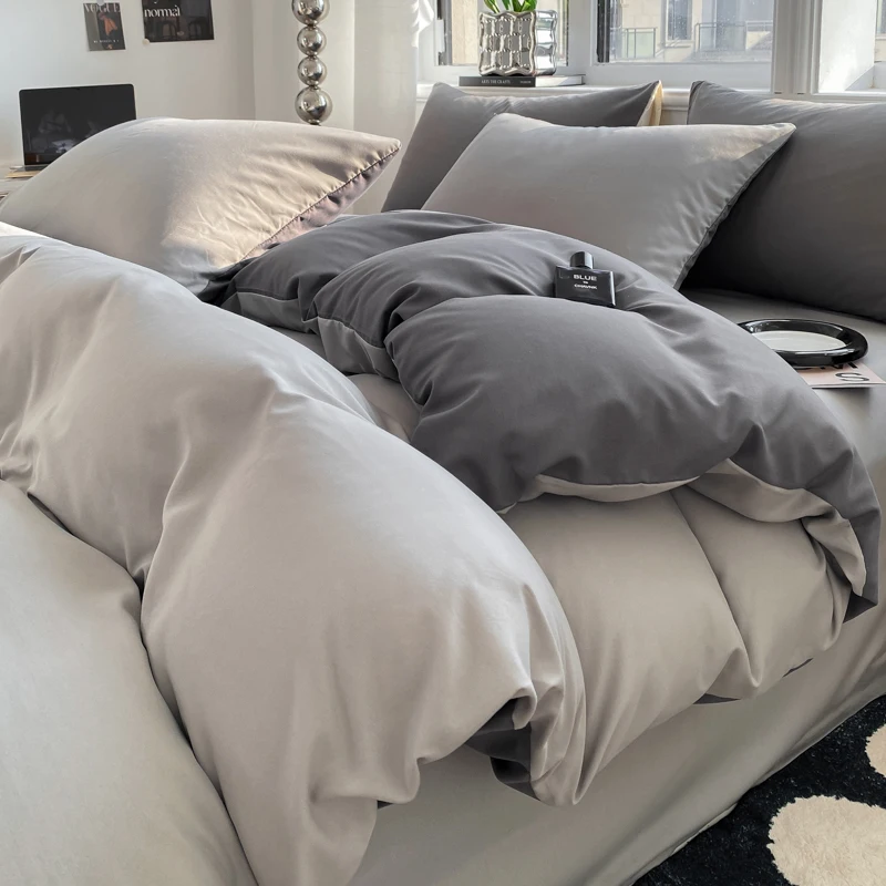 Ins Style Solid Color Duvet Cover Set Washed Cotton Bedclothes Comforter Cover Pillowcase Soft Bedding Sets Quilt Covers 220X240 Ins Style Solid Color Duvet Cover Set Washed Cotton Bedclothes Comforter Cover Pillowcase Soft Bedding Sets Quilt Covers 220X240 - Image 4