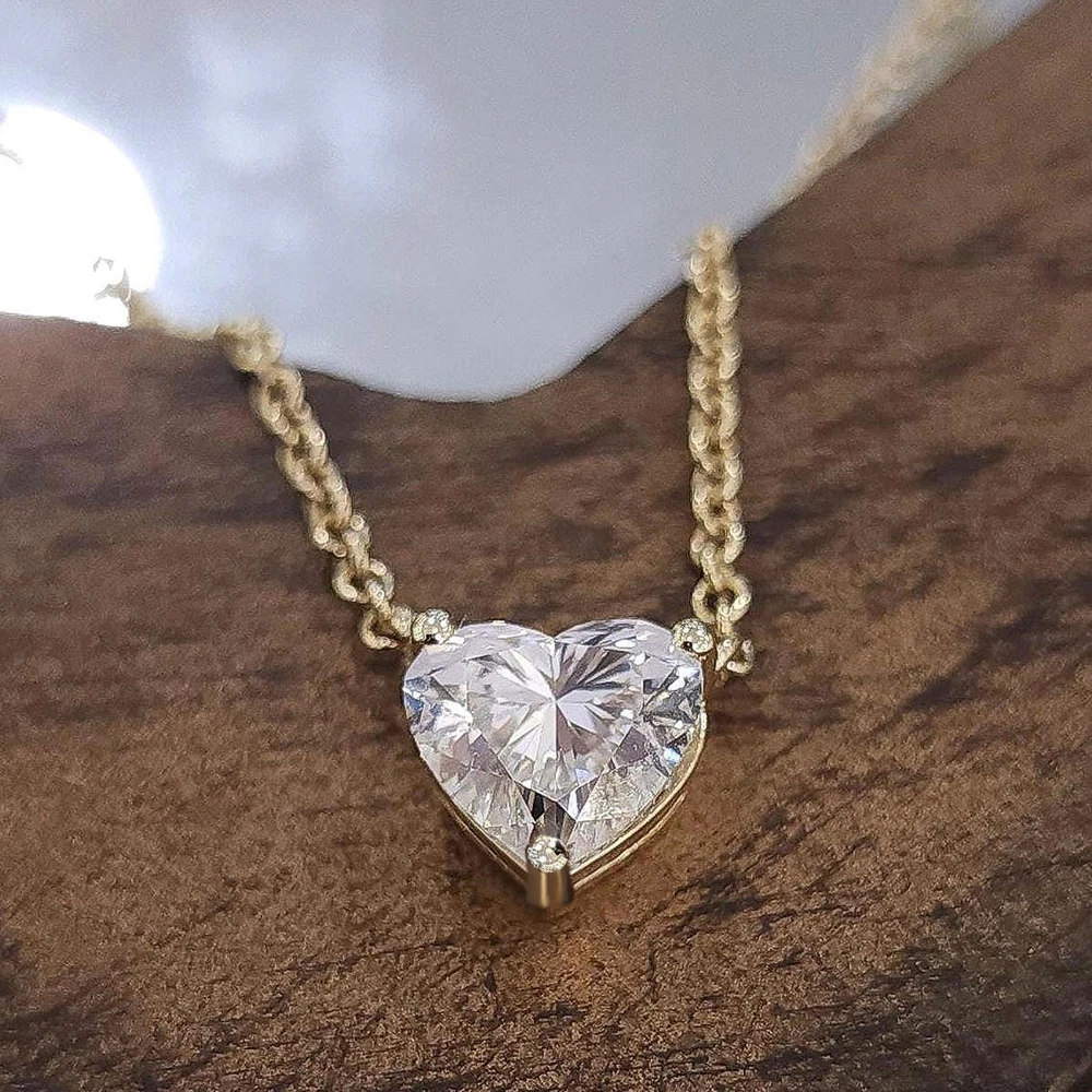 Zertifizierte 1–3 Karat Herzschliff-Moissanit-Anhänger-Halsketten Für Damen, S925-Silber Vergoldet, Solitär-Lab-Diamant-Halskette Aus 18 Karat Gold Zertifizierte 1–3 Karat Herzschliff-Moissanit-Anhänger-Halsketten Für Damen, S925-Silber Vergoldet, Solitär-Lab-Diamant-Halskette Aus 18 Karat Gold - Image 2