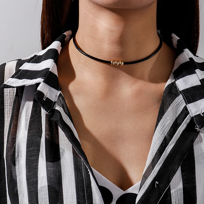 Gotischer Stil, Schwarzes Seil, Damen-Halskette, Choker, Seil-Halsketten, Goldfarbene Perlen, Goth-Schmuck, Halsband Für Mädchen, Kpop-Chocker Gotischer Stil, Schwarzes Seil, Damen-Halskette, Choker, Seil-Halsketten, Goldfarbene Perlen, Goth-Schmuck, Halsband Für Mädchen, Kpop-Chocker - Image 2