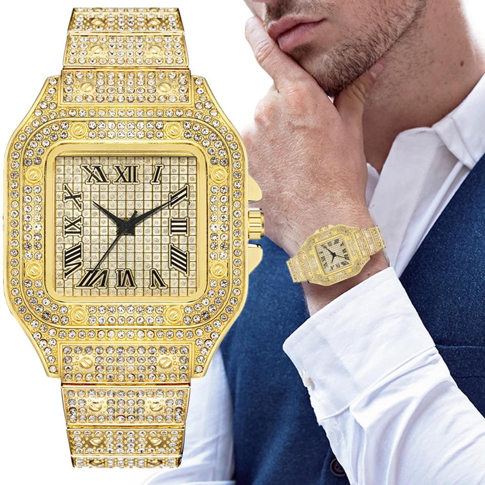 Klassische Luxus Business Herren Stahlband Platz Römische Skala Strass Quarzuhr Freizeit Männliche Armbanduhr Relogio Masculino Klassische Luxus Business Herren Stahlband Platz Römische Skala Strass Quarzuhr Freizeit Männliche Armbanduhr Relogio Masculino - Image 2