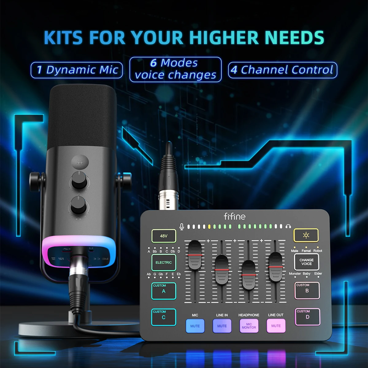 Fifine Ampligame Ks5 Podcast-Kit Mit Rgb-Audiomischer &Amp; Dynamischem Mikrofon – Streaming-Studio-Set Für Pc, Gaming &Amp; Aufnahmen Fifine Ampligame Ks5 Podcast-Kit Mit Rgb-Audiomischer &Amp; Dynamischem Mikrofon – Streaming-Studio-Set Für Pc, Gaming &Amp; Aufnahmen - Image 2