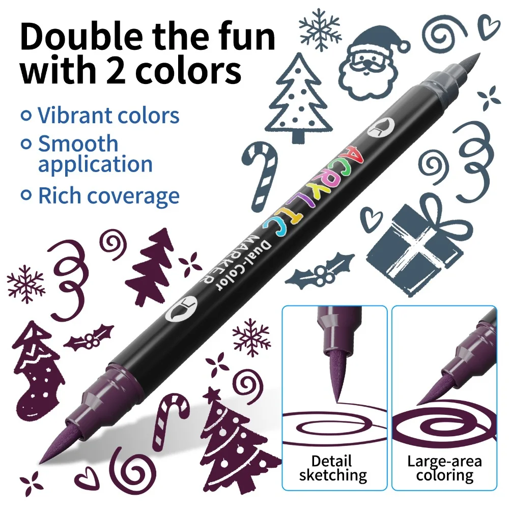 Flysea 48-Farben Vibrant Black Series Acrylmarker – Doppelspitzen-Design Mit Pinselspitze Und 1 Mm Feiner Spitze, Wasserfest Und Nicht Abwischbar Flysea 48-Farben Vibrant Black Series Acrylmarker – Doppelspitzen-Design Mit Pinselspitze Und 1 Mm Feiner Spitze, Wasserfest Und Nicht Abwischbar - Image 3