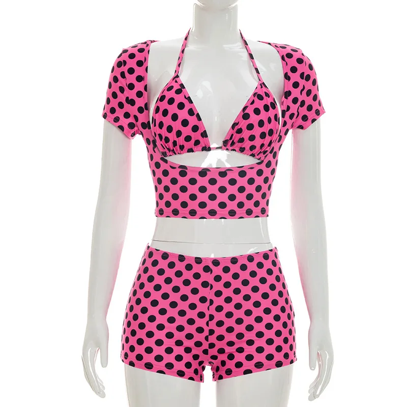 Fagadoer Sexy Damen 3-Teiliges Set Outfit Mit Polka-Dot-Print, Patchwork, Kurzärmeligem Crop-Top Und Passender Hose, Weibliche Streetwear, Neu Fagadoer Sexy Damen 3-Teiliges Set Outfit Mit Polka-Dot-Print, Patchwork, Kurzärmeligem Crop-Top Und Passender Hose, Weibliche Streetwear, Neu - Image 9