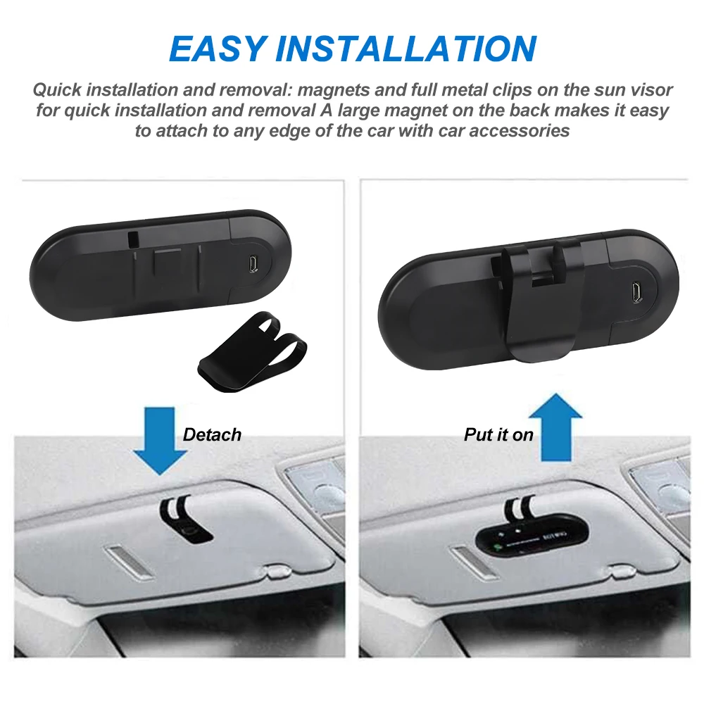 Bluetooth Freisprecheinrichtung Fürs Auto – Kabelloser Lautsprecher Mit Sonnenblenden-Clip, Mp3-Player Und Stereo-Audio Bluetooth Freisprecheinrichtung Fürs Auto – Kabelloser Lautsprecher Mit Sonnenblenden-Clip, Mp3-Player Und Stereo-Audio - Image 6