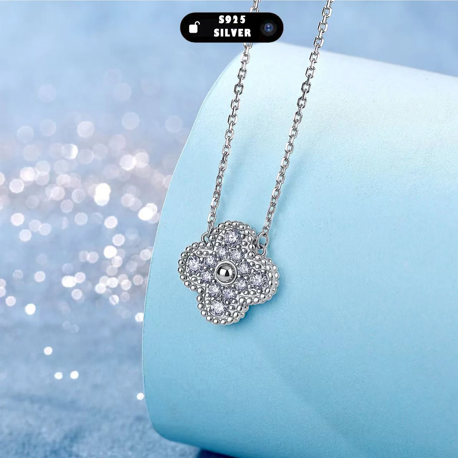 0,5 Karat Moissanit Vierblättriges Kleeblatt Halskette 925 Sterling Silber Vollbesetzter Anhänger Damenschmuck 0,5 Karat Moissanit Vierblättriges Kleeblatt Halskette 925 Sterling Silber Vollbesetzter Anhänger Damenschmuck - Image 3