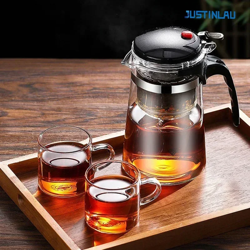 Justinlau Glas-Teekanne Mit Tee-Wasser-Trennung – Hitzebeständige Kung-Fu-Teekanne Mit Integriertem Teefilter Glas-Teekanne